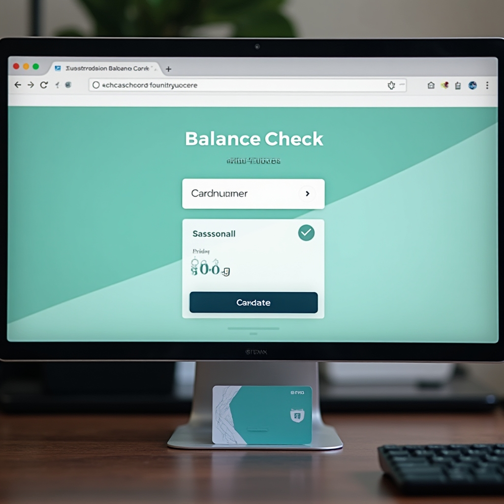 Official retailer balance check page displayed on a laptop